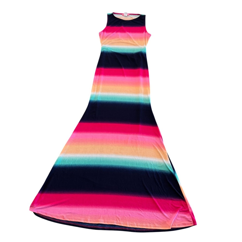 Lilly's Kloset Multi-Color Striped Maxi Dress Cut Out Back Large‎ Boho Summer